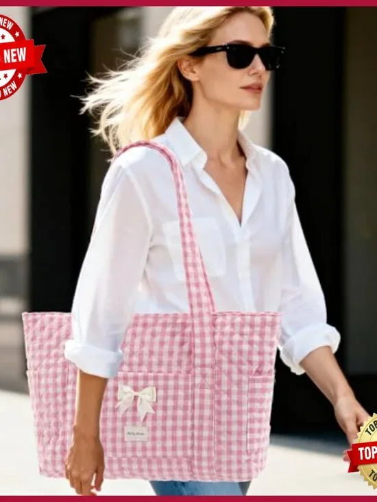 Quilted Tote Bags Set, Lightweight Nylon, Multi-Pocket Design, 16.5x12x5 - Picture 2 of 7